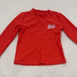Carter's Red Long Sleeve Kids Swim Rash Guard with Wave Graphic